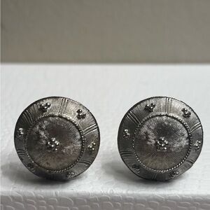 Vintage Silver-Tone Textured Domed Clip-On Earrings